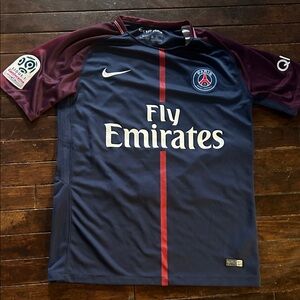 Nike PSG Navy and Maroon Soccer Shirt